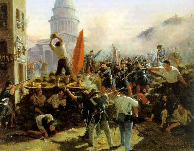 Horace Vernet Painting of a barricade on Rue Soufflot France oil painting art
